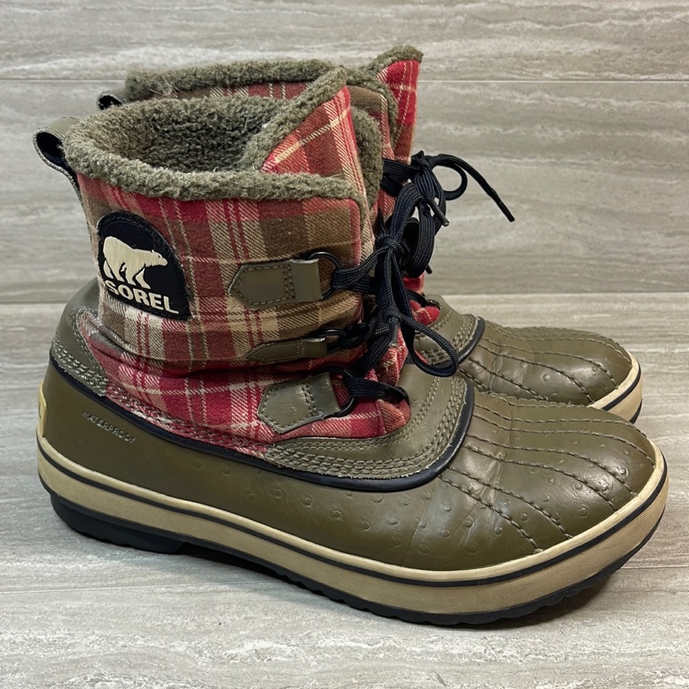 Sorel Tivoli Plaid Waterproof Short Duck Boots Womens Size 9